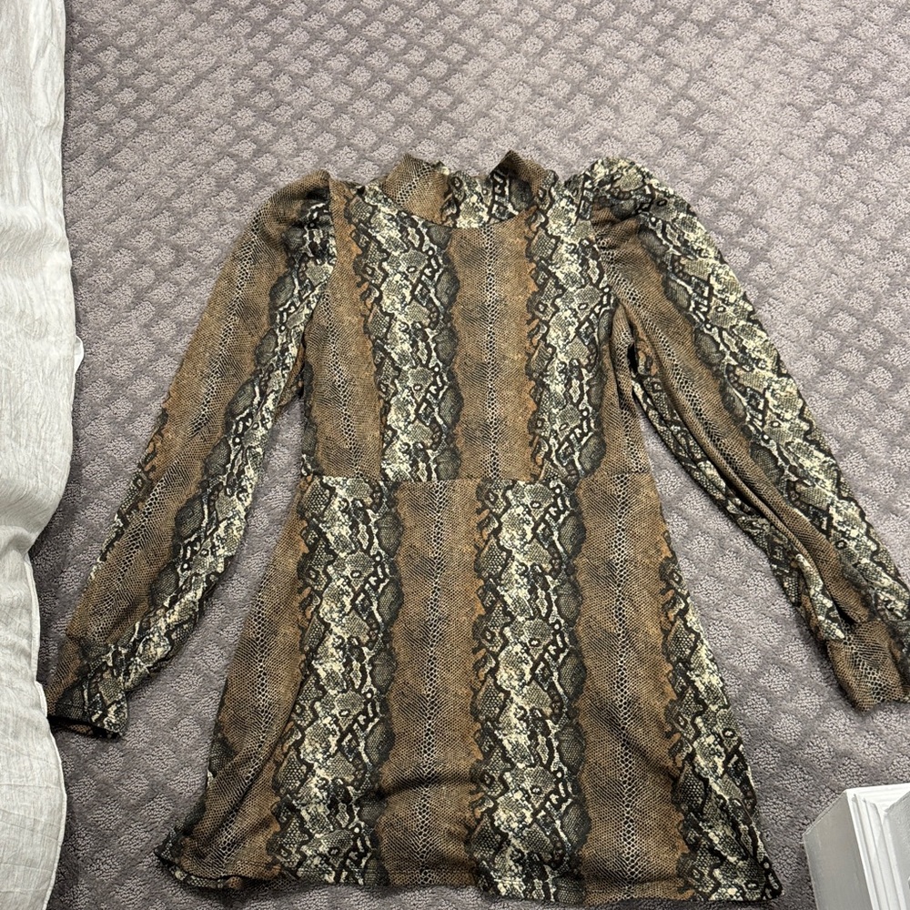 Leith Snake Print Long Sleeve Dress - Brown and Black